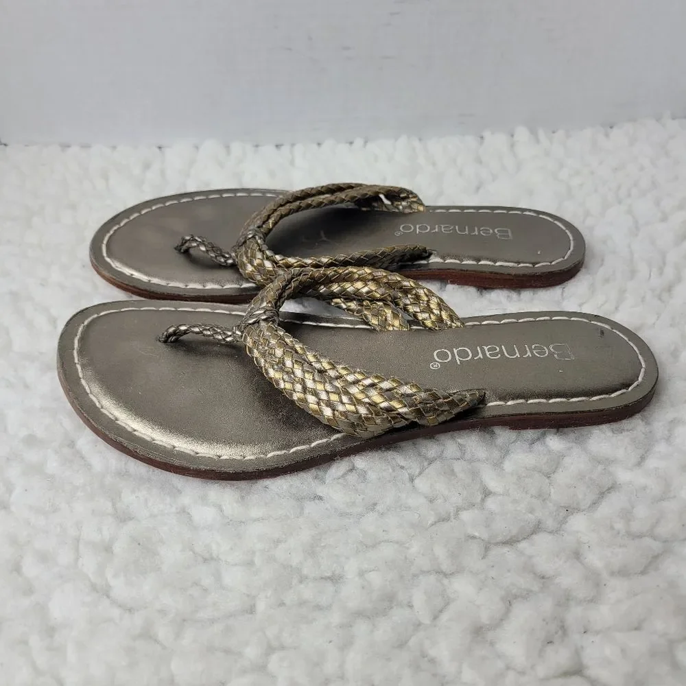 Bernardo Miami Womens Beach Sandal Size Metallic Leather Thong Braided Straps